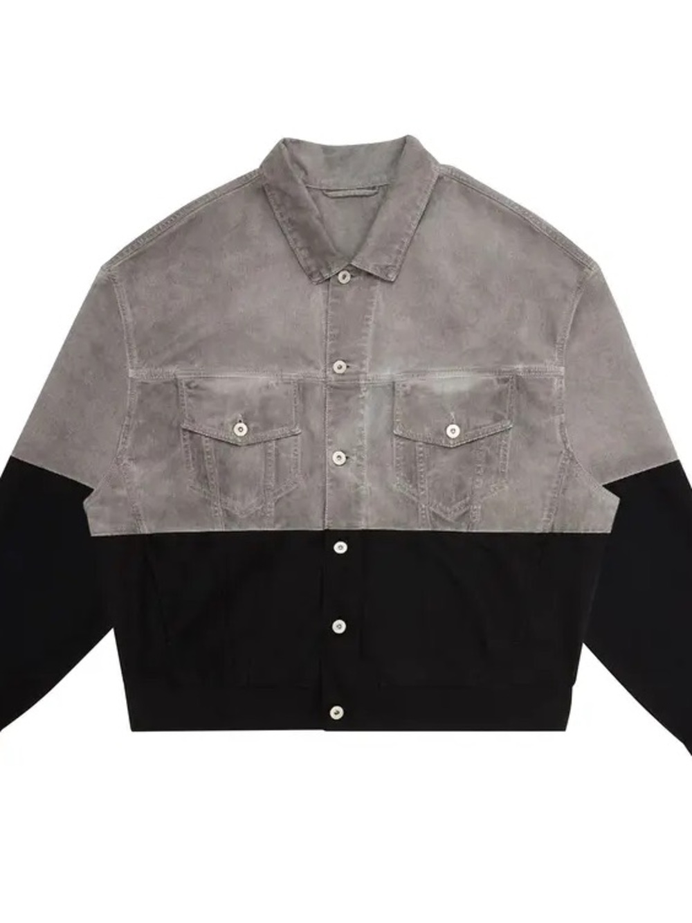 Heron Preston Men's Colorblock Jean Jacket Gray Black Logo Button L 44 Designer